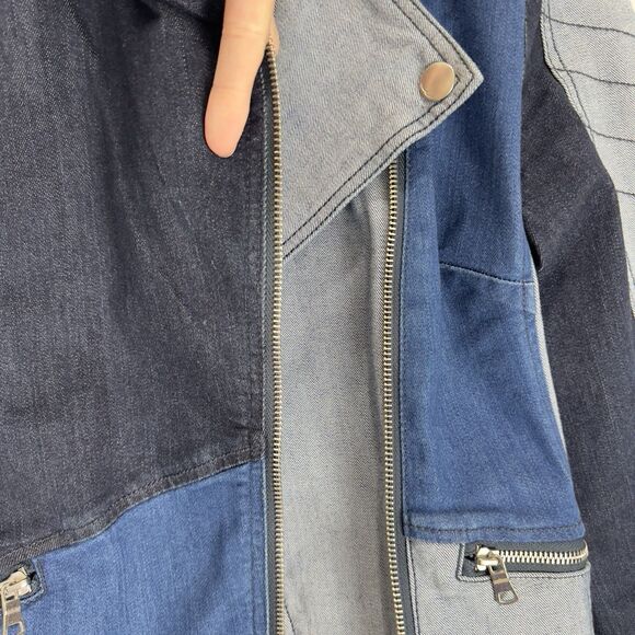 Denim Patchwork Moto Jacket Womens XS Blue Moto Festival‎ Y2K Western Cowgirl - Picture 14 of 16